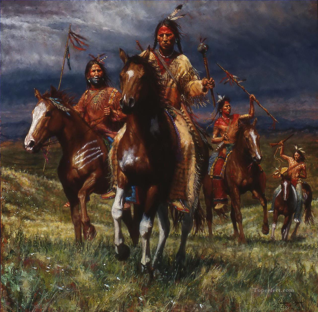 WAR PARTY RIDES LAKOTA west America Oil Paintings
